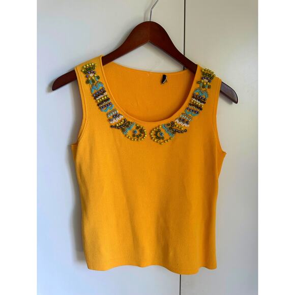 Y2K Beaded Tank Top Yellow/Turquoise Size M Embellished Hippie Boho Western - Picture 1 of 3
